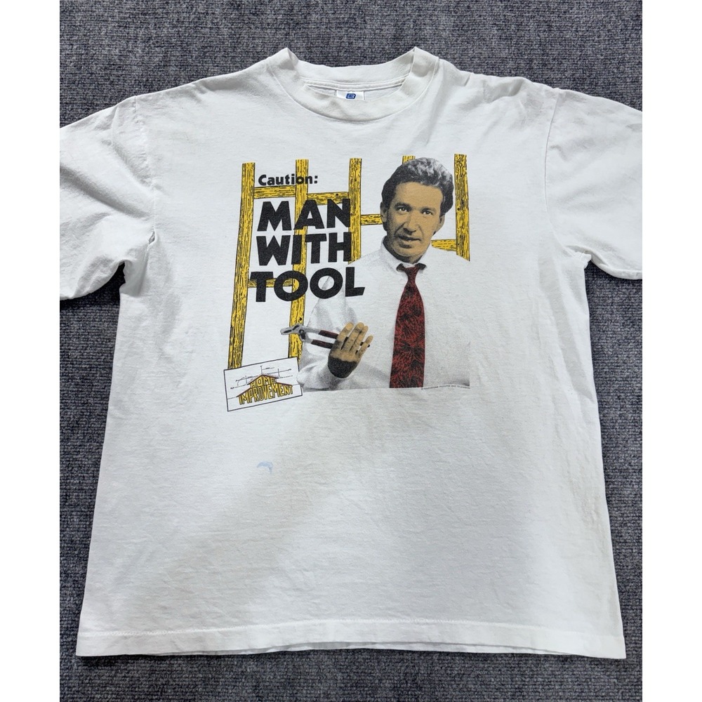 Vintage Home Improvement Man With A Tool T-Shirt Large Men's White Single Stitch